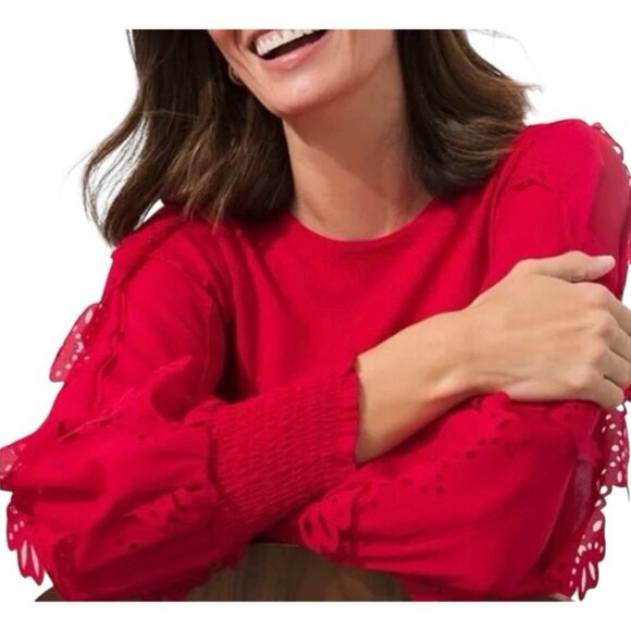 Chicos Red Soft Knit Pullover Lace Applique SLV Sweater Size 3 US XL - Picture 3 of 7